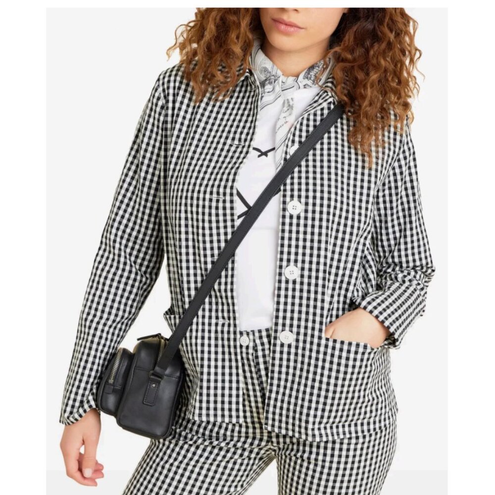 Agnès B. Paris Gingham Button-Up Shirt Black White Size 1/Small - Picture 2 of 14